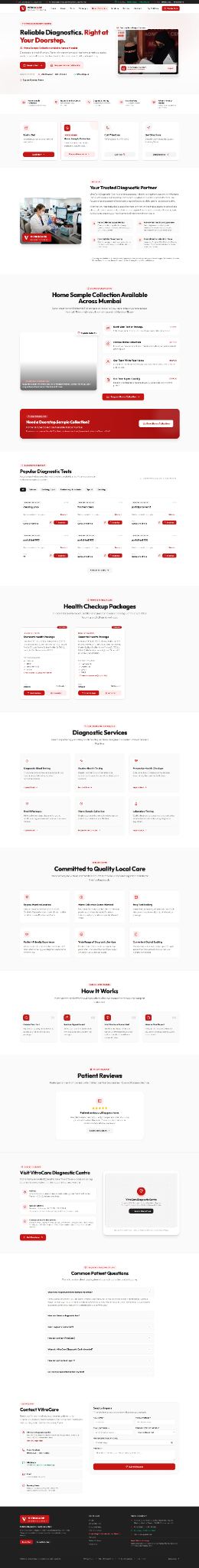 VitroCare Diagnostic Centre website screenshot